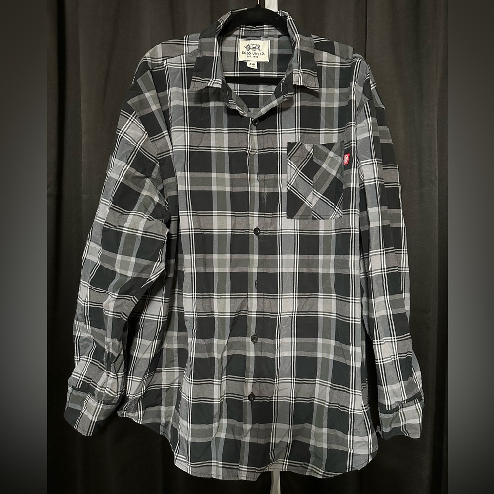 ECKO Unlimited Plaid Black and Gray Shirt